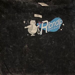 Ripndip Black Short Sleeve Tee with Cartoon Cat Graphic